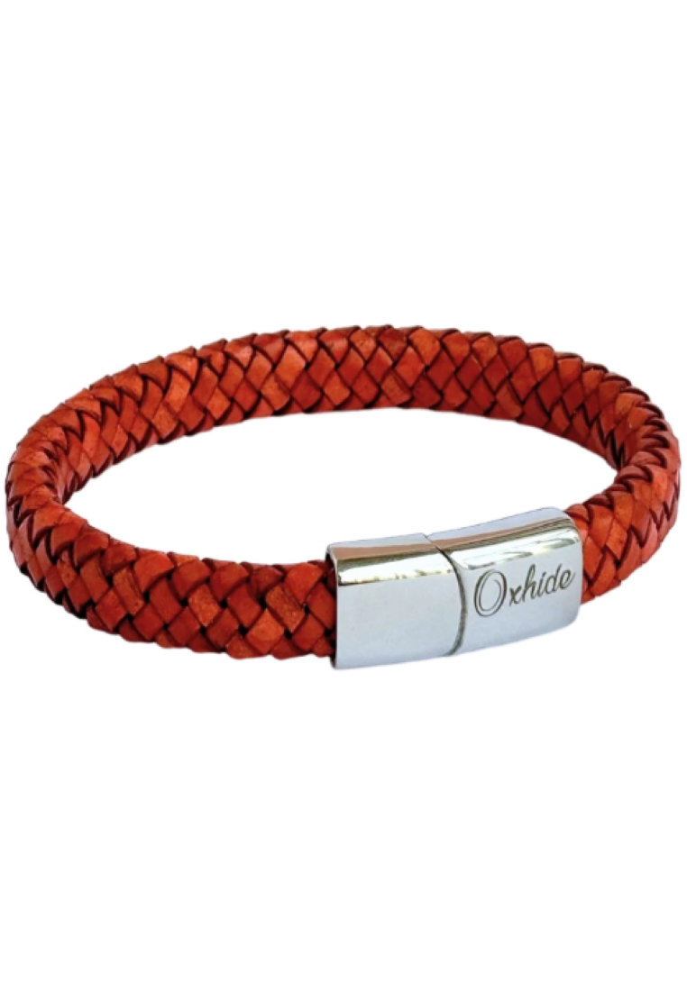 Oxhide Leather Bracelet Braided Rust/Brown - Oxhide 11mm width