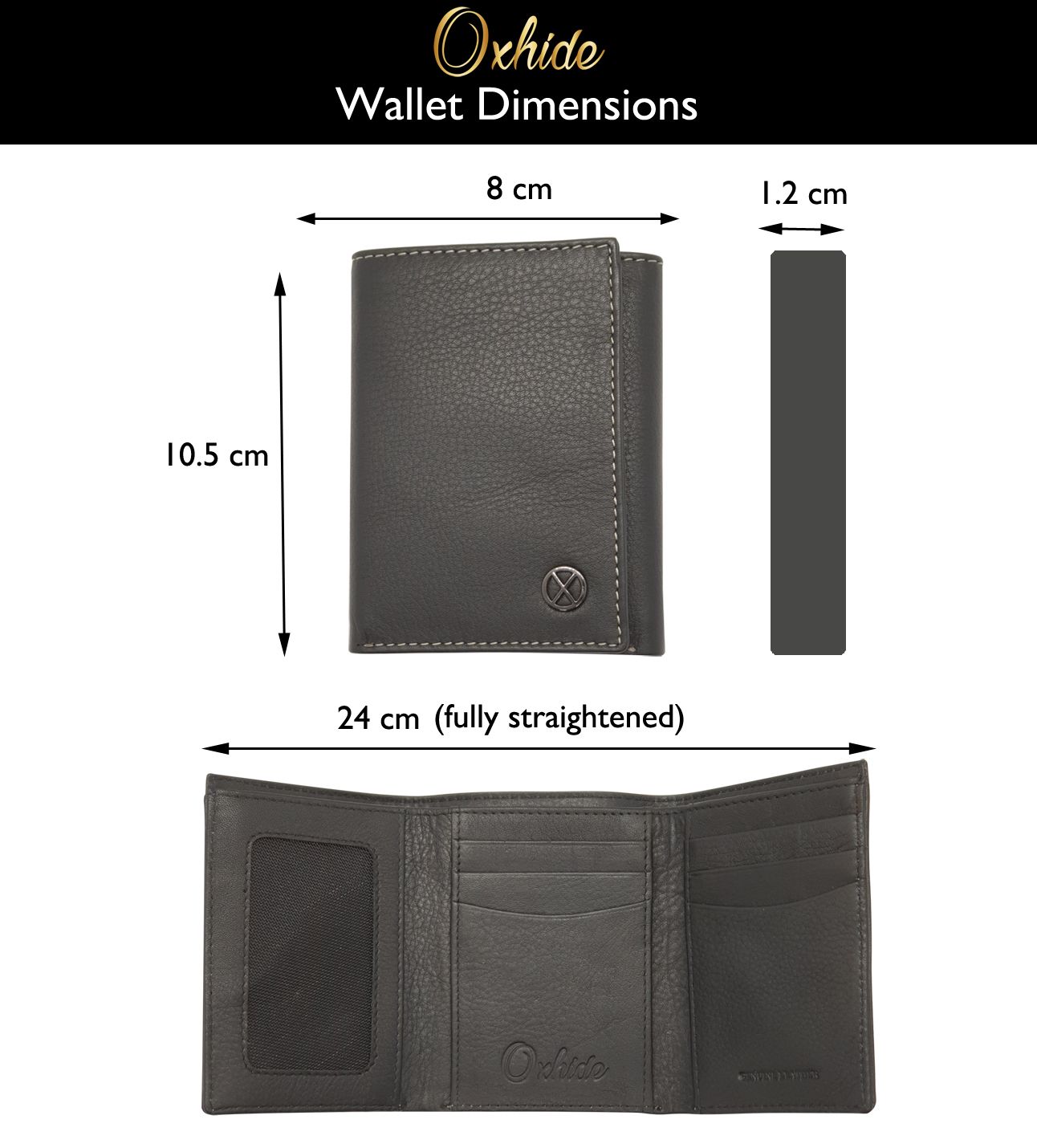 Trifold Wallet Men - Genuine Leather Wallet - Black Wallet - Compact Wallet - J0008 Oxhide