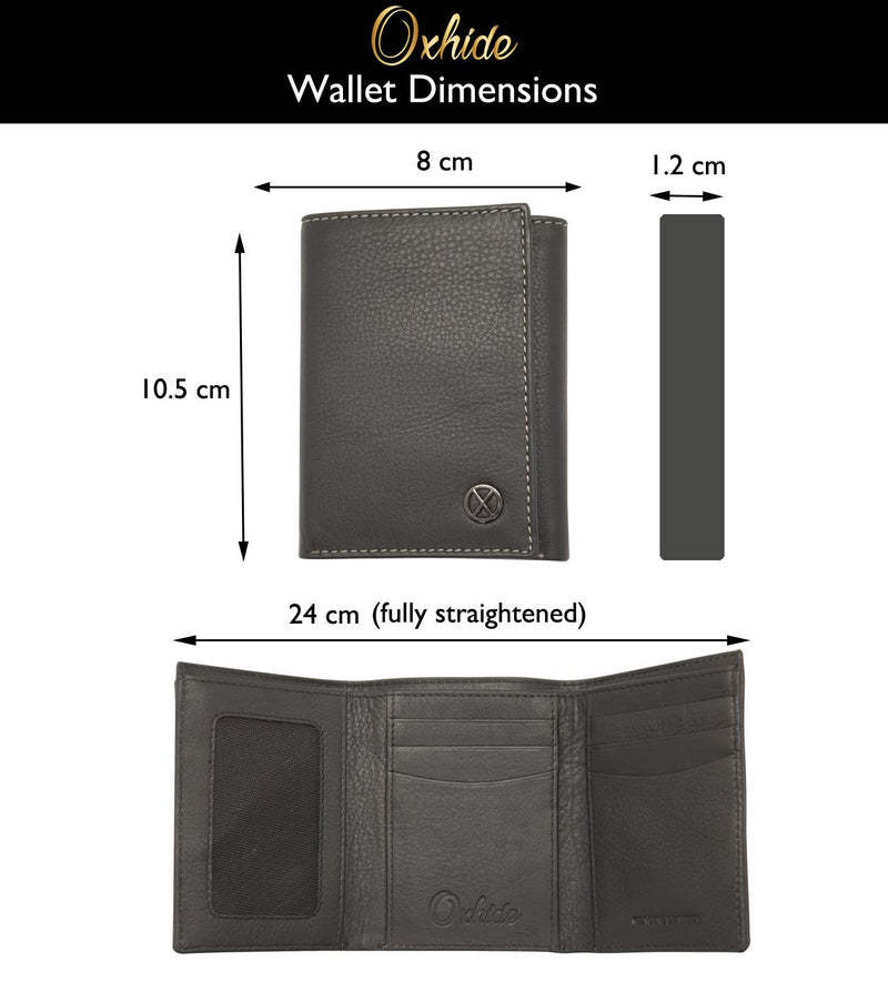 Trifold Wallet Men - Genuine Leather Wallet - Black Wallet - Compact Wallet - J0008 Oxhide
