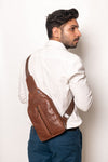 Oxhide Leather Men's Chest Bag - Travel Bag - Bikers Bag - Lightweight Anti-Theft Bag - Oxhide 10026 Brown