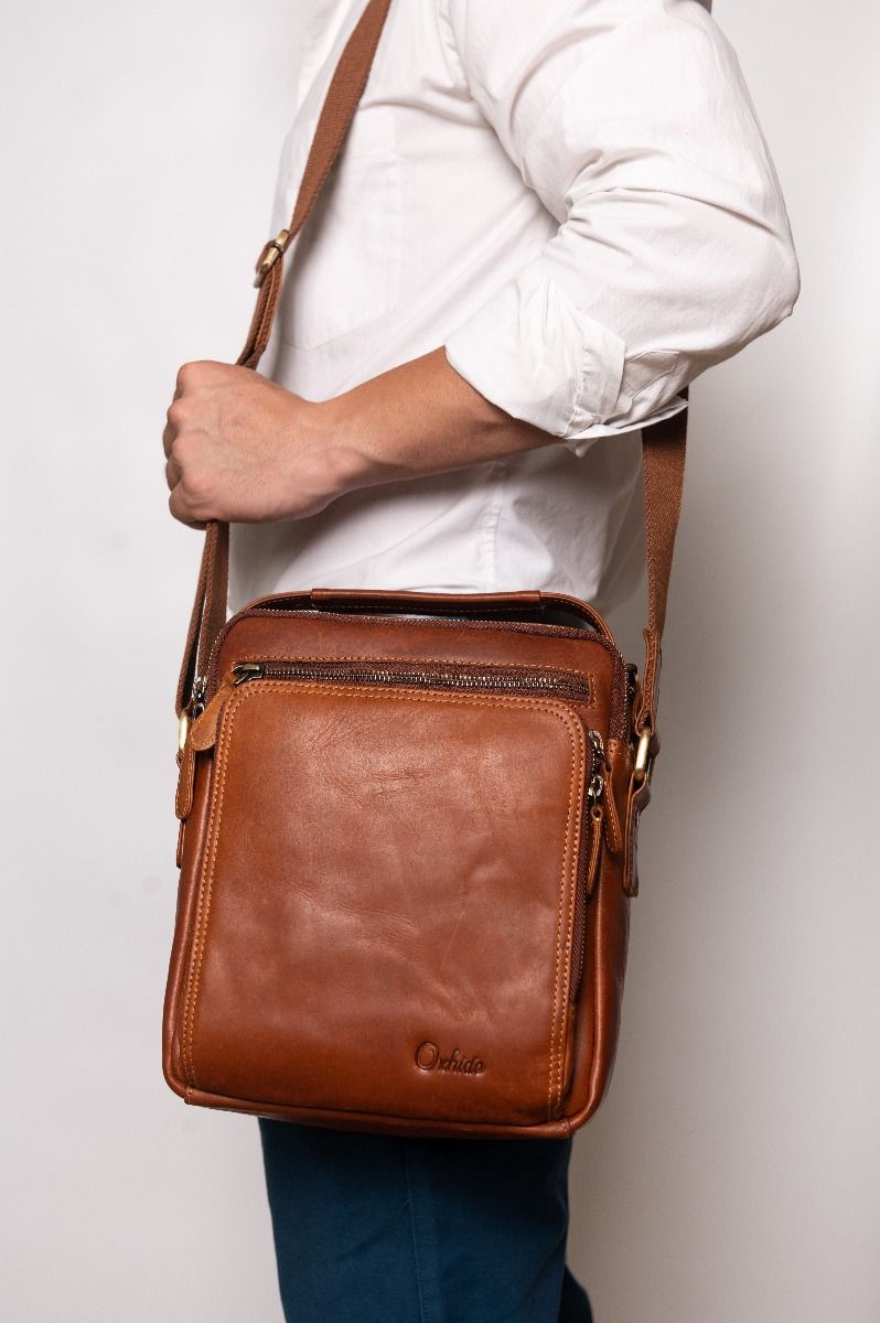 Leather Messenger Bag - Full Grain Leather Sling Bag -Leather Bag for Men / Women - Vintage Oil Leather Messenger Brown Bag- Oxhide Messenger LL10