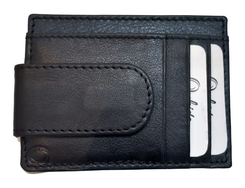 Money Clip Wallet Men Slim-Cardholder - Bifold Thin Wallet - Full Grain Leather Wallet  - Black Wallet -ER13 Oxhide Black