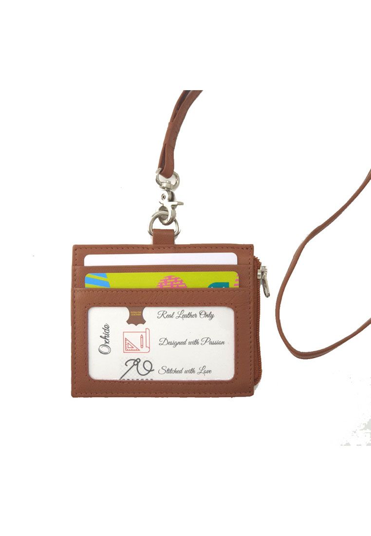 Oxhide Leather Lanyard / ID card holder Lanyard /Wallet/Leather - JG4164LS - Brown