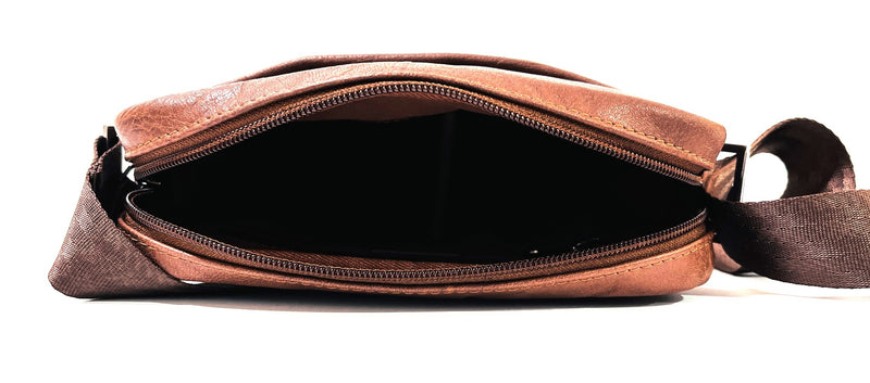 Leather Messenger Bag - Full Grain Leather Sling Bag -Leather Sling Bag for Men Brown  - Oxhide J0049