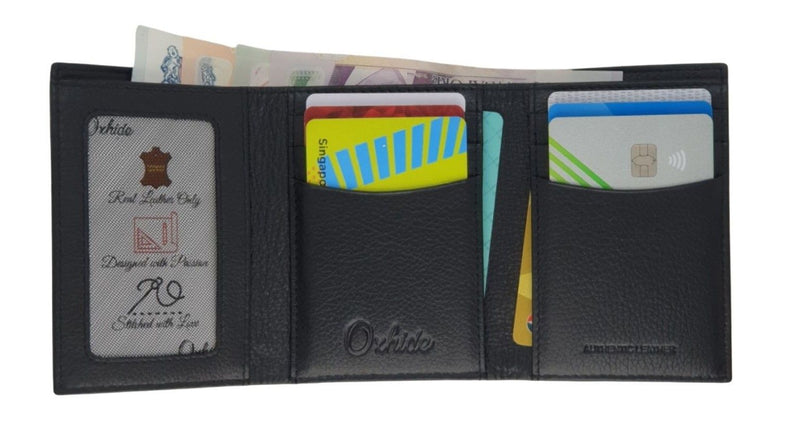Trifold Wallet Men - Genuine Leather Wallet - Black Wallet - Compact Wallet - J0008 Oxhide