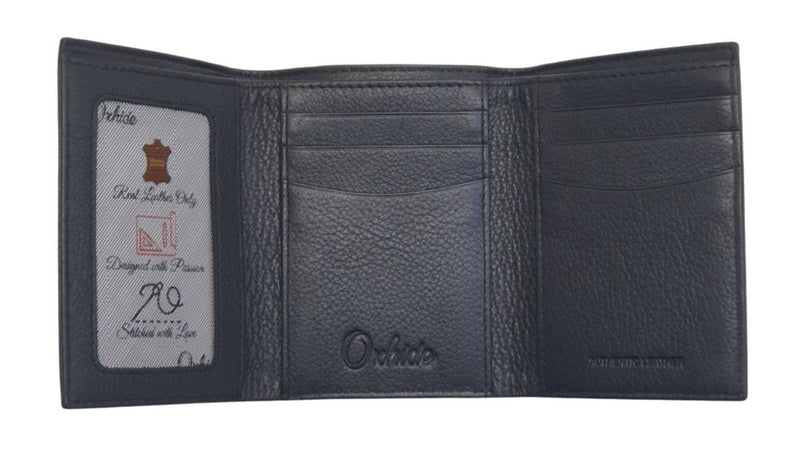 Trifold Wallet Men - Genuine Leather Wallet - Black Wallet - Compact Wallet - J0008 Oxhide