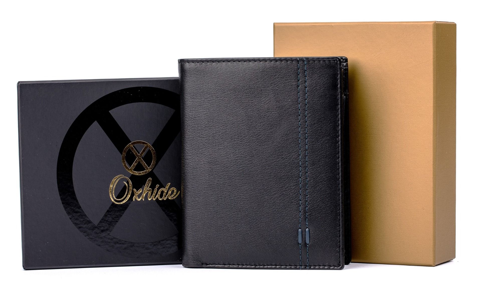 Oxhide Wallet Black with Vertical  Zipper- Oxhide J0011 BLK