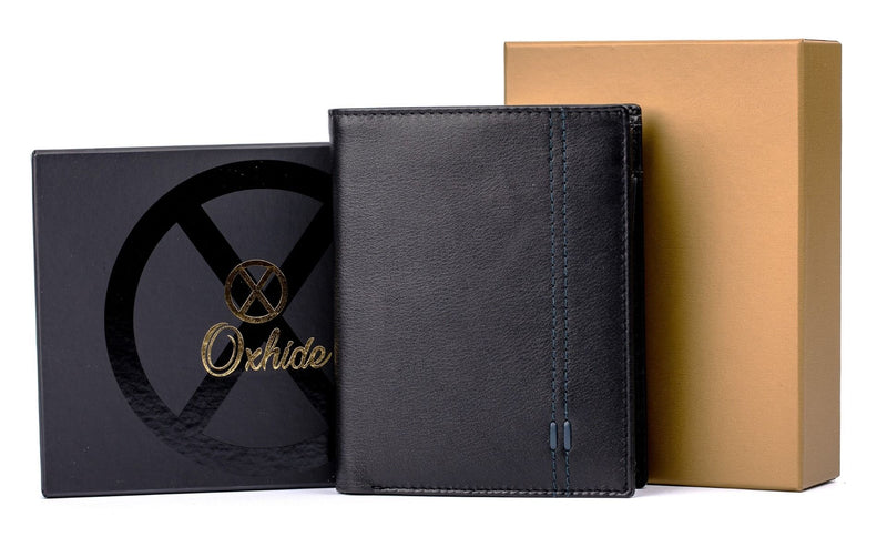 Oxhide Wallet Black with Vertical  Zipper- Oxhide J0011 BLK