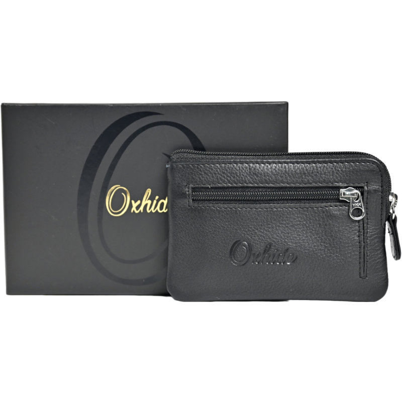 Leather Card Holder - Leather Key Pouch - Leather Coin Pouch - Leather Coin Case - Oxhide Black J0053