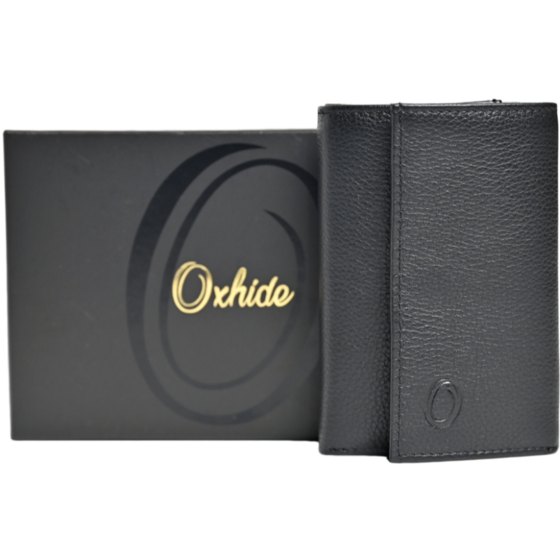 Key Wallet Coin Pouch - Leather Key Pouch -Black Leather Coin Pouch - Leather Coin Case - Oxhide J0023 Black