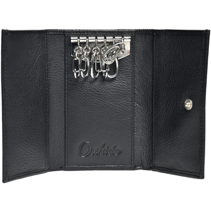 Key Wallet Coin Pouch - Leather Key Pouch -Black Leather Coin Pouch - Leather Coin Case - Oxhide J0023 Black