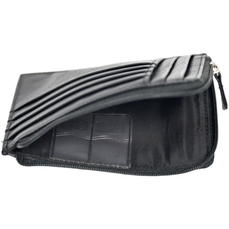 Leather Card Holder -Leather cardholder -Zipper J57 Black