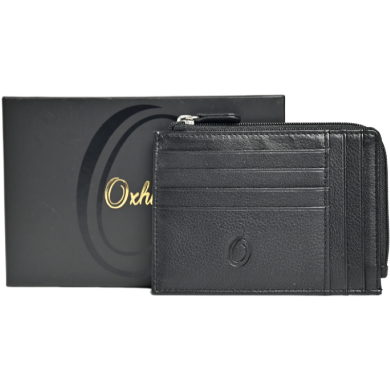 Leather Card Holder -Leather cardholder -Zipper J57 Black