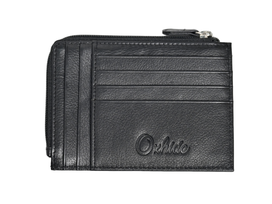 Leather Card Holder -Leather cardholder -Zipper J57 Black