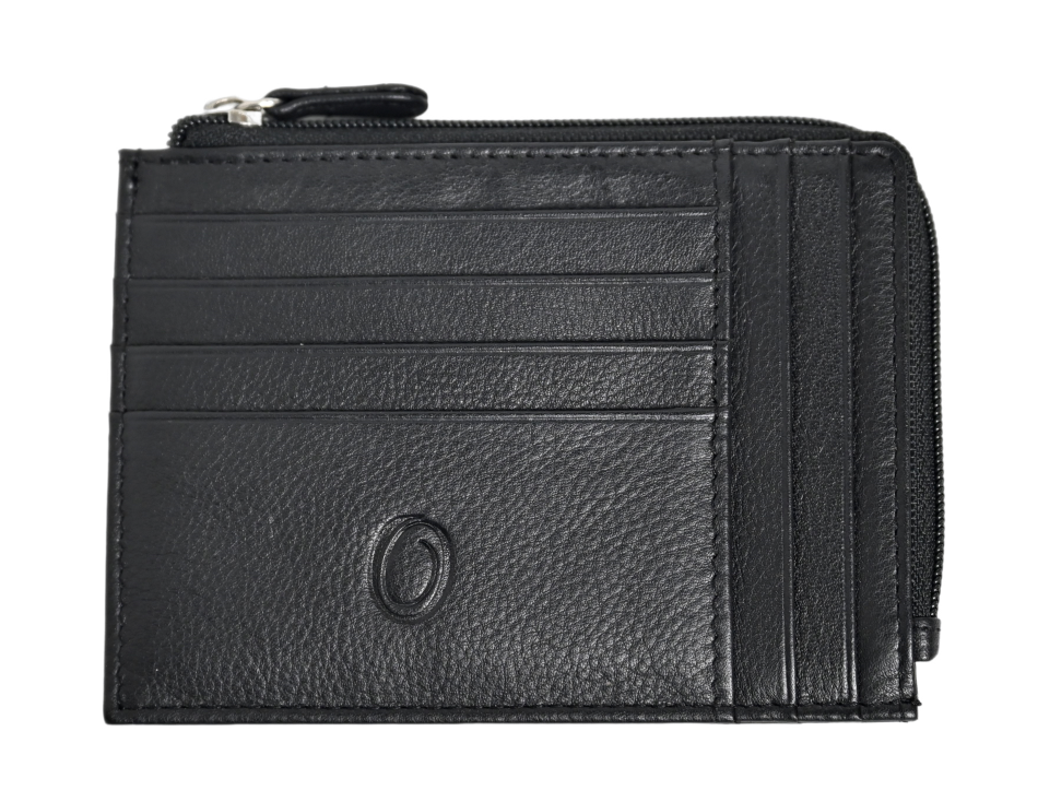 Leather Card Holder -Leather cardholder -Zipper J57 Black