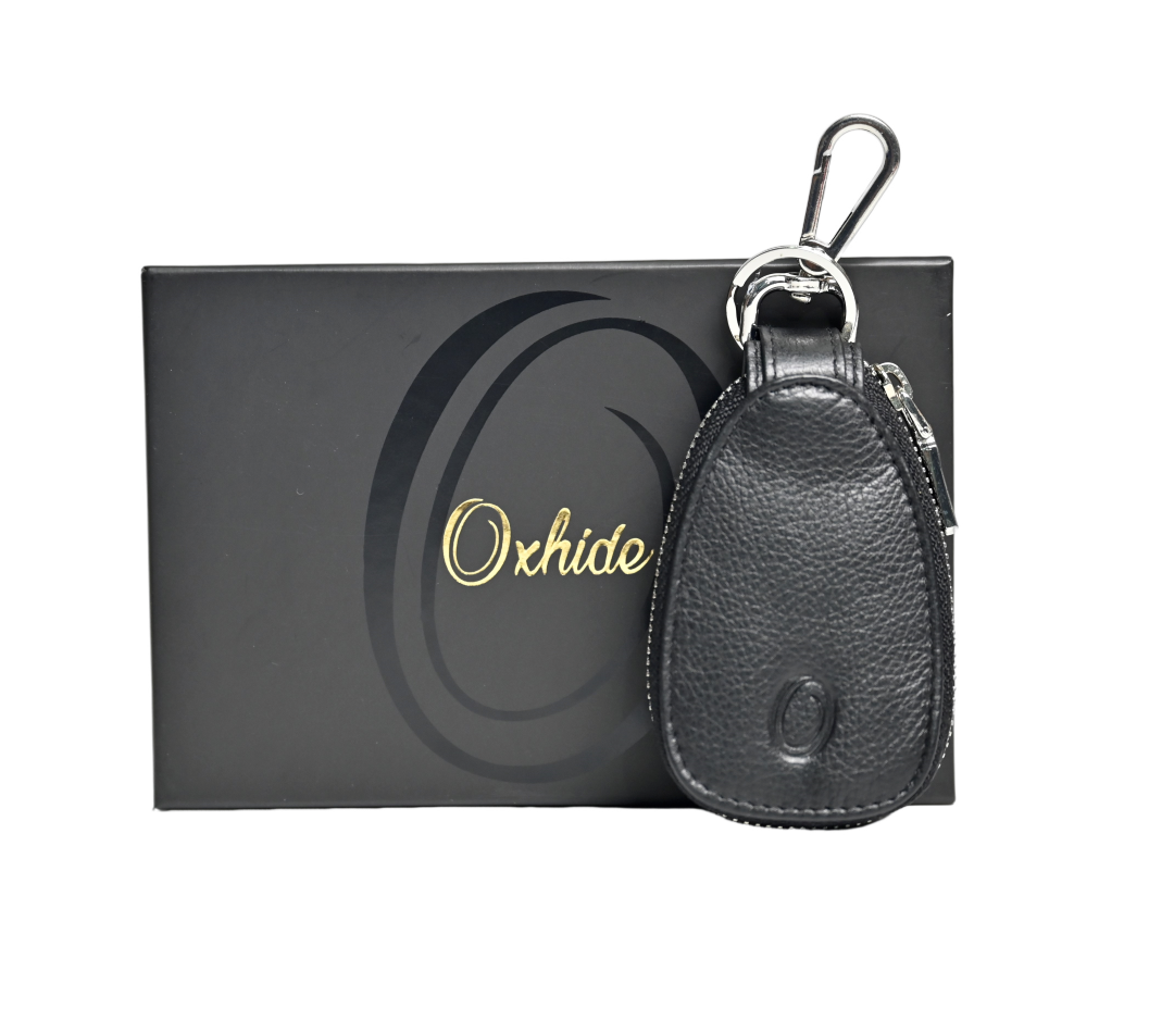 Oxhide Car Keys Pouch Oval - Top Grain Leather - J0058 - Black