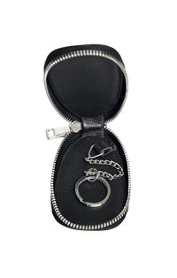 Oxhide Car Keys Pouch Oval - Top Grain Leather - J0058 - Black