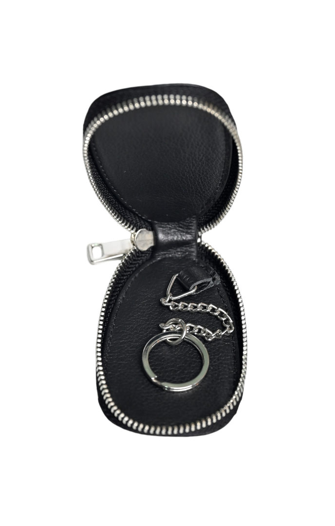 Oxhide Car Keys Pouch Oval - Top Grain Leather - J0058 - Black