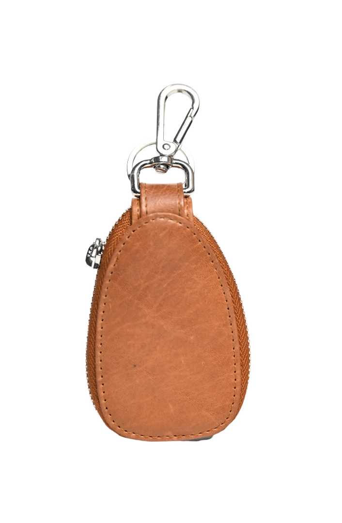 Oxhide Car Keys Pouch Oval - Top Grain Leather - J0058 - Brown