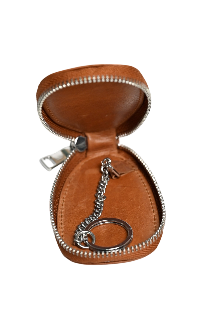 Oxhide Car Keys Pouch Oval - Top Grain Leather - J0058 - Brown