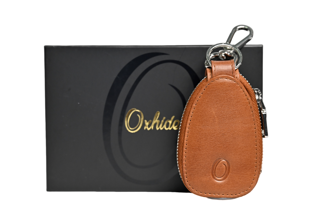 Oxhide Car Keys Pouch Oval - Top Grain Leather - J0058 - Brown