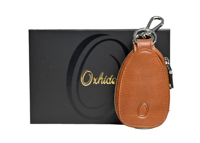 Oxhide Car Keys Pouch Oval - Top Grain Leather - J0058 - Brown