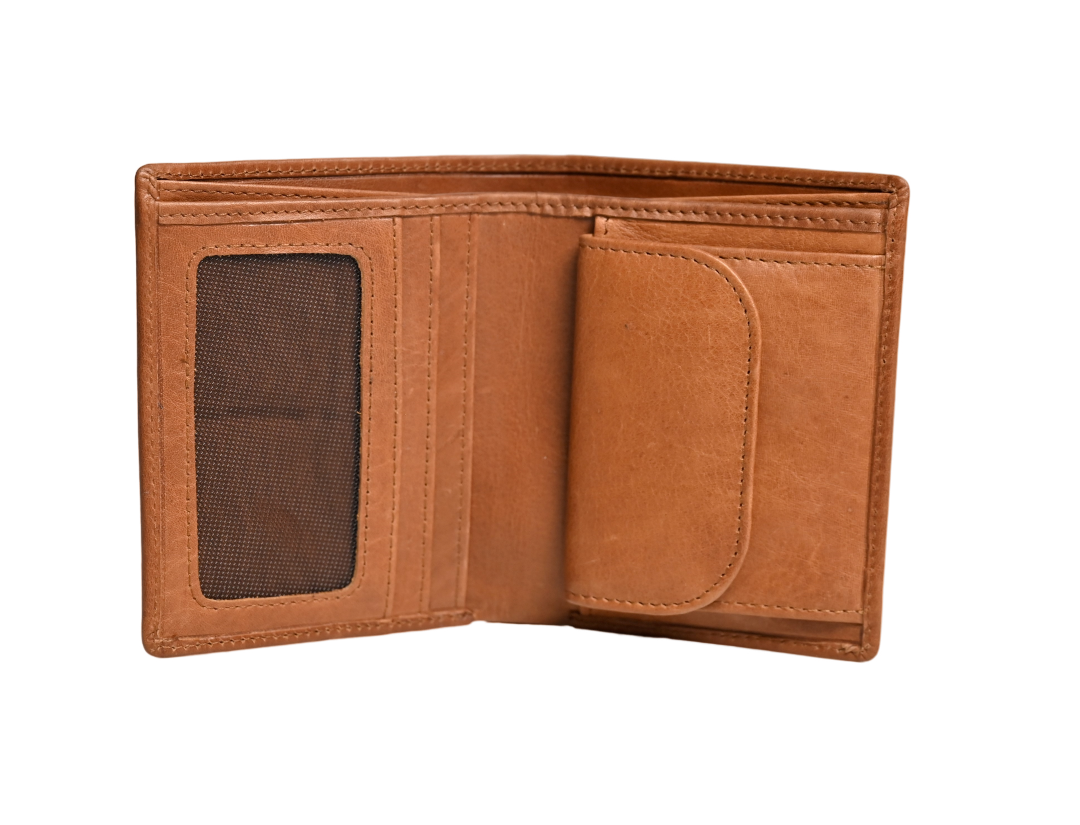 Oxhide Compact wallet in Vintage Leather in Brown colour with coin pouch-OXHIDE J0060 BROWN