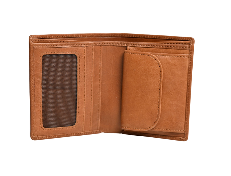 Oxhide Compact wallet in Vintage Leather in Brown colour with coin pouch-OXHIDE J0060 BROWN