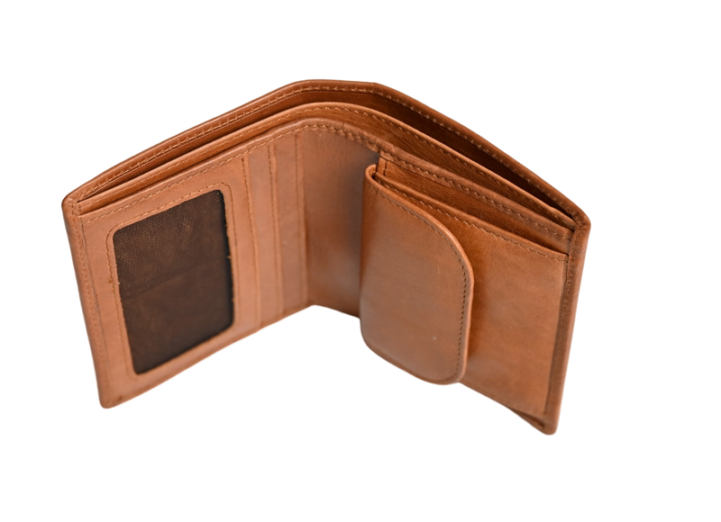 Oxhide Compact wallet in Vintage Leather in Brown colour with coin pouch-OXHIDE J0060 BROWN
