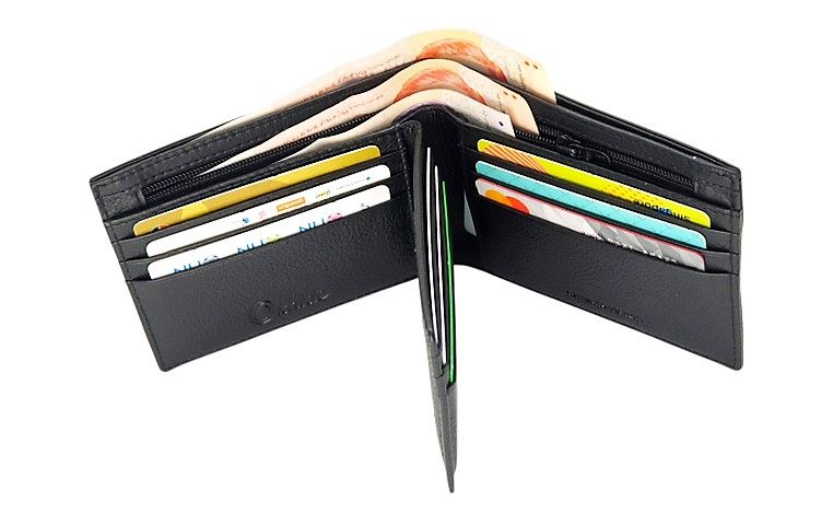 Mens Wallet in Real Leather - Bifold Wallet - Full Grain Leather Wallet - Wallet with zip - Black Color - J0002 Oxhide