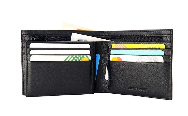 Mens Wallet in Real Leather - Bifold Wallet - Full Grain Leather Wallet - Wallet with zip - Black Color - J0002 Oxhide