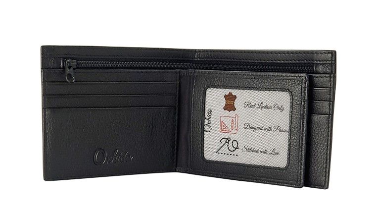 Mens Wallet in Real Leather - Bifold Wallet - Full Grain Leather Wallet - Wallet with zip - Black Color - J0002 Oxhide