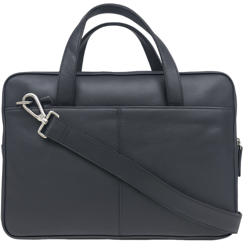 Oxhide Vintage Leather SLIM Laptop black Bag -Minimalist Black - J0066