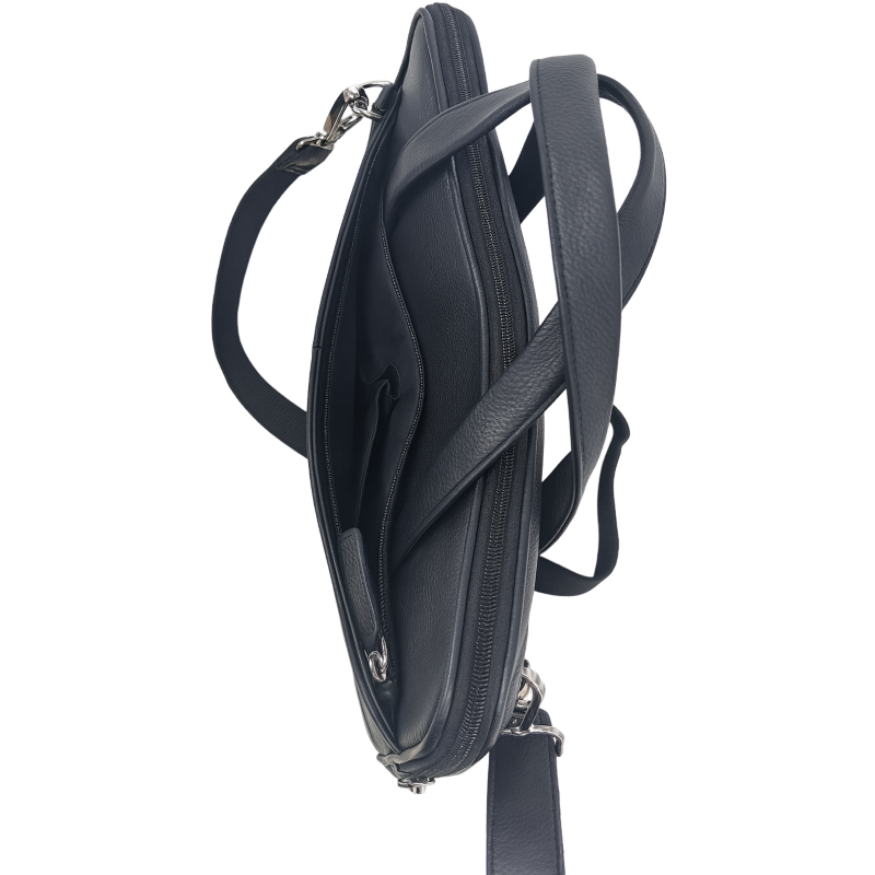 Oxhide Vintage Leather SLIM Laptop black Bag -Minimalist Black - J0066