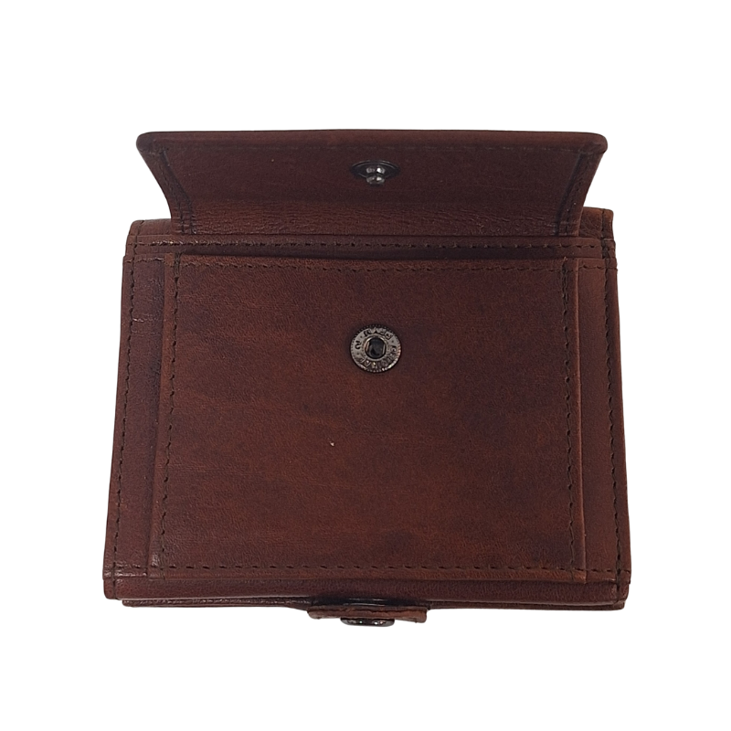 Oxhide Compact wallet in Vintage Leather in Brown colour with coin pouch-OXHIDE J0086 BROWN