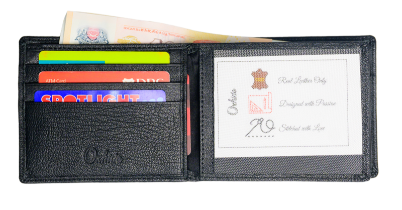 Men Wallet with Coin Pouch - Full Grain Leather Wallet - Bifold Wallet - Black Wallet -JG04 Oxhide