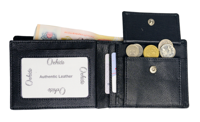 Men Wallet with Coin Pouch - Full Grain Leather Wallet - Bifold Wallet - Black Wallet -JG04 Oxhide