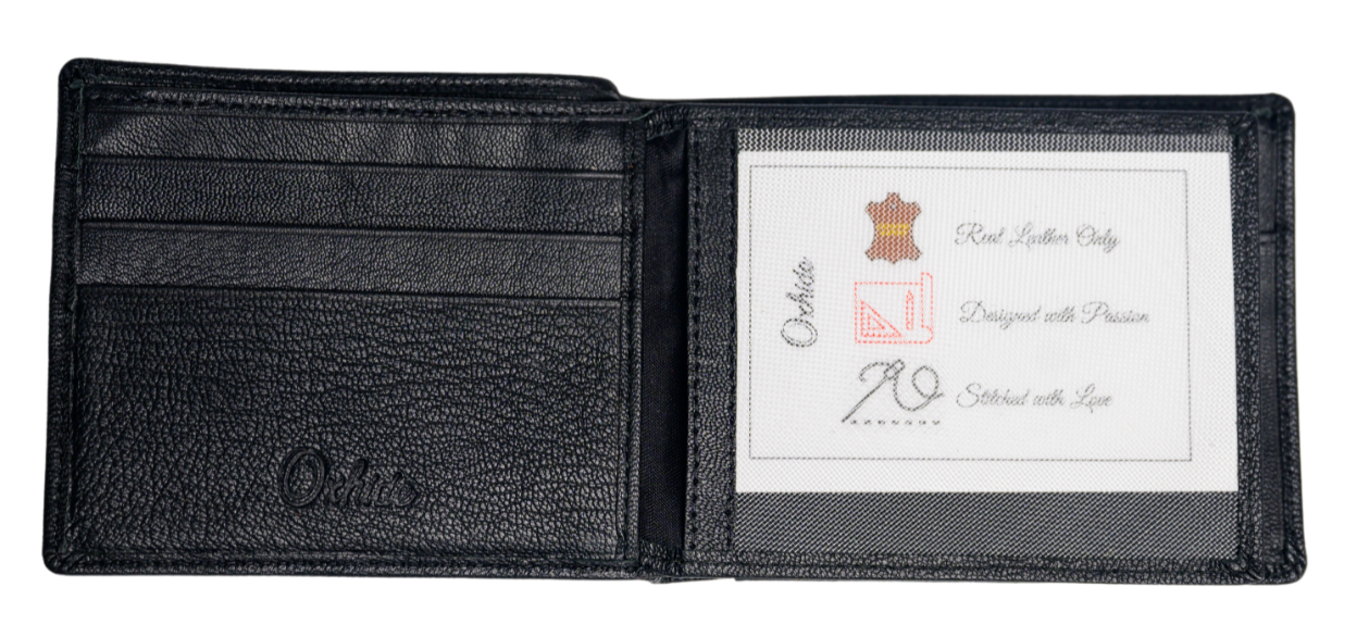 Men Wallet with Coin Pouch - Full Grain Leather Wallet - Bifold Wallet - Black Wallet -JG04 Oxhide