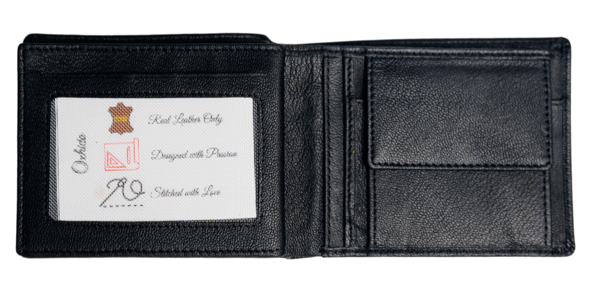 Men Wallet with Coin Pouch - Full Grain Leather Wallet - Bifold Wallet - Black Wallet -JG04 Oxhide