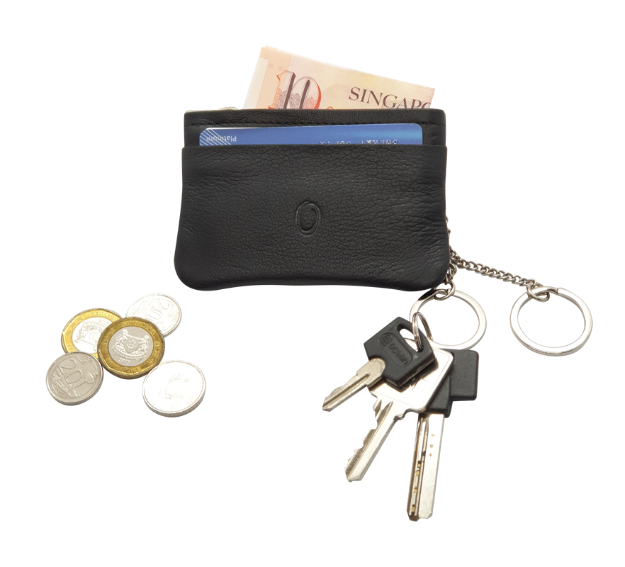 Leather Key Pouch - Leather Coin Pouch - Leather Coin Case - Leather Pouch - Card Sleeve - Multipurpose Pouch - Oxhide 4427 BLACK