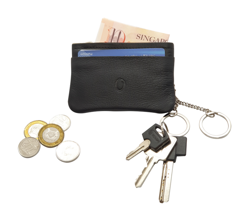 Leather Key Pouch - Leather Coin Pouch - Leather Coin Case - Leather Pouch - Card Sleeve - Multipurpose Pouch - Oxhide 4427 BLACK