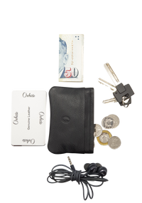 Leather Key Pouch - Leather Coin Pouch - Leather Coin Case - Leather Pouch - Card Sleeve - Multipurpose Pouch - Oxhide 4427 BLACK