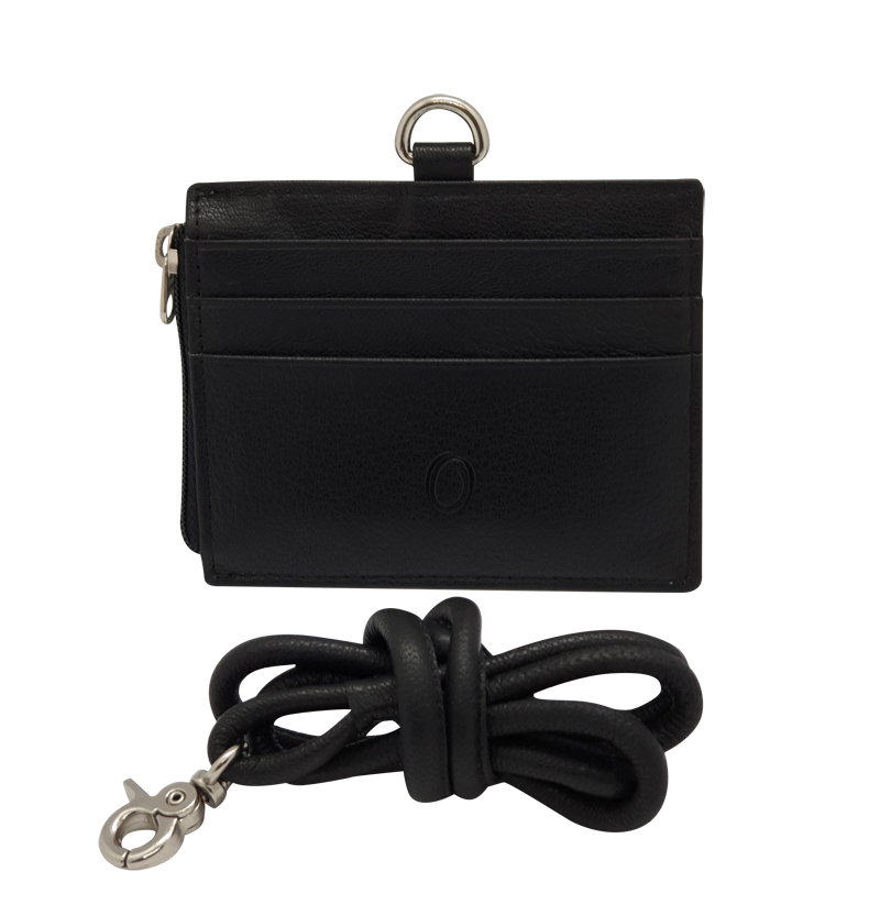 Oxhide Leather Lanyard / ID card holder Lanyard /Wallet/Leather - JG4164LS - BLACK