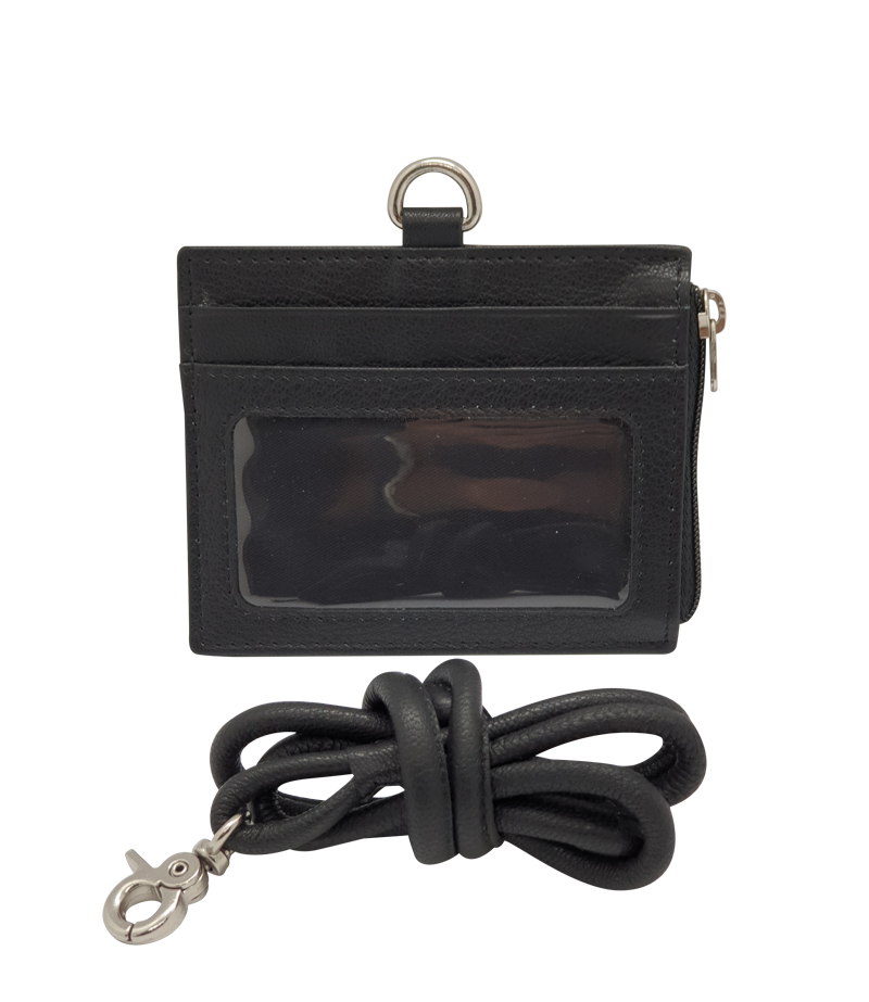 Oxhide Leather Lanyard / ID card holder Lanyard /Wallet/Leather - JG4164LS - BLACK