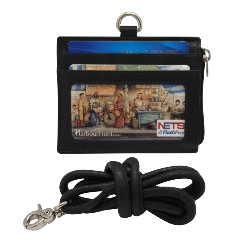 Oxhide Leather Lanyard / ID card holder Lanyard /Wallet/Leather - JG4164LS - BLACK