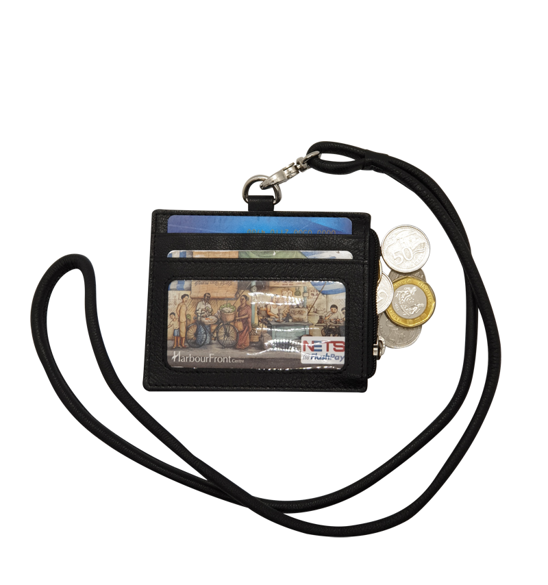 Oxhide Leather Lanyard / ID card holder Lanyard /Wallet/Leather - JG4164LS - BLACK