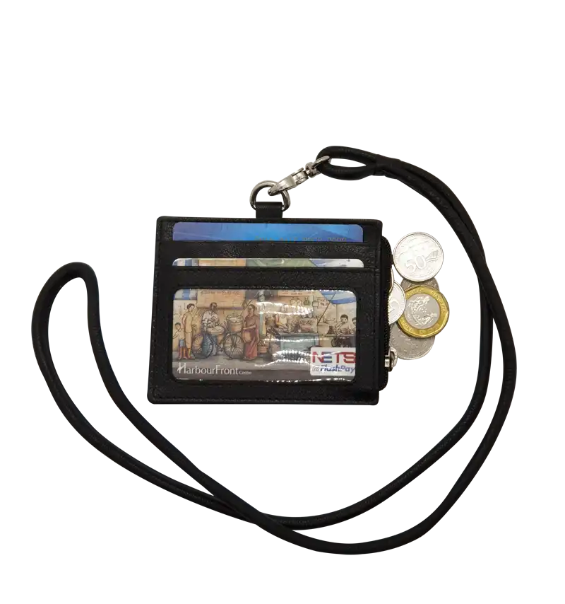 Black leather ID card holder lanyard 4164LS – Oxhide