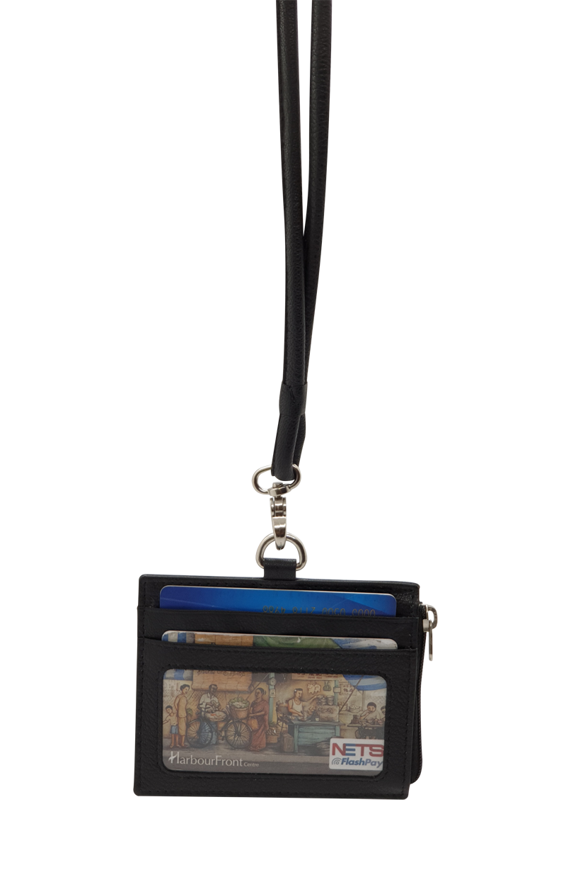 Oxhide Leather Lanyard / ID card holder Lanyard /Wallet/Leather - JG4164LS - BLACK