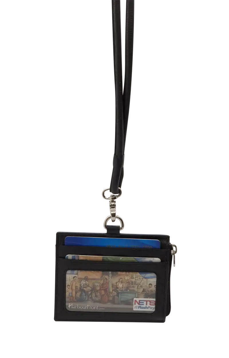 Black leather ID card holder lanyard 4164LS – Oxhide