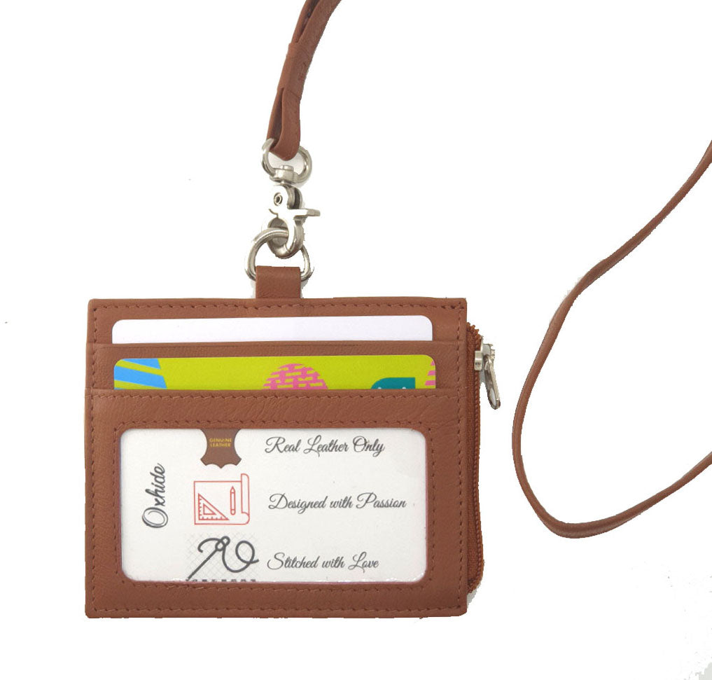 Oxhide Leather Lanyard / ID card holder Lanyard /Wallet/Leather - JG4164LS - Brown